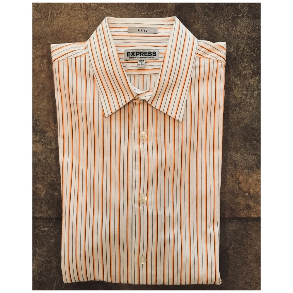 EXPRESS Long Sleeve Fitted Stripe Shirt, L